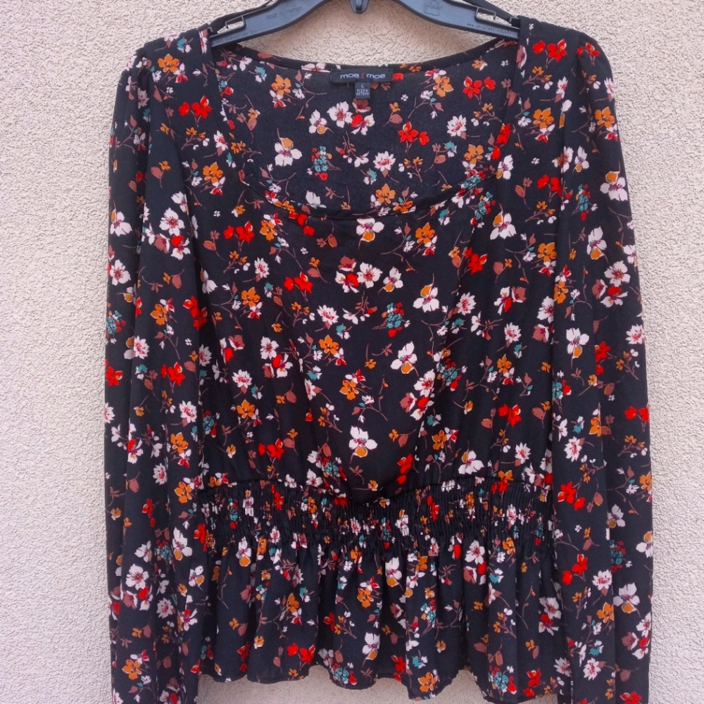 Moa Moa Black Floral Long Sleeve Blouse